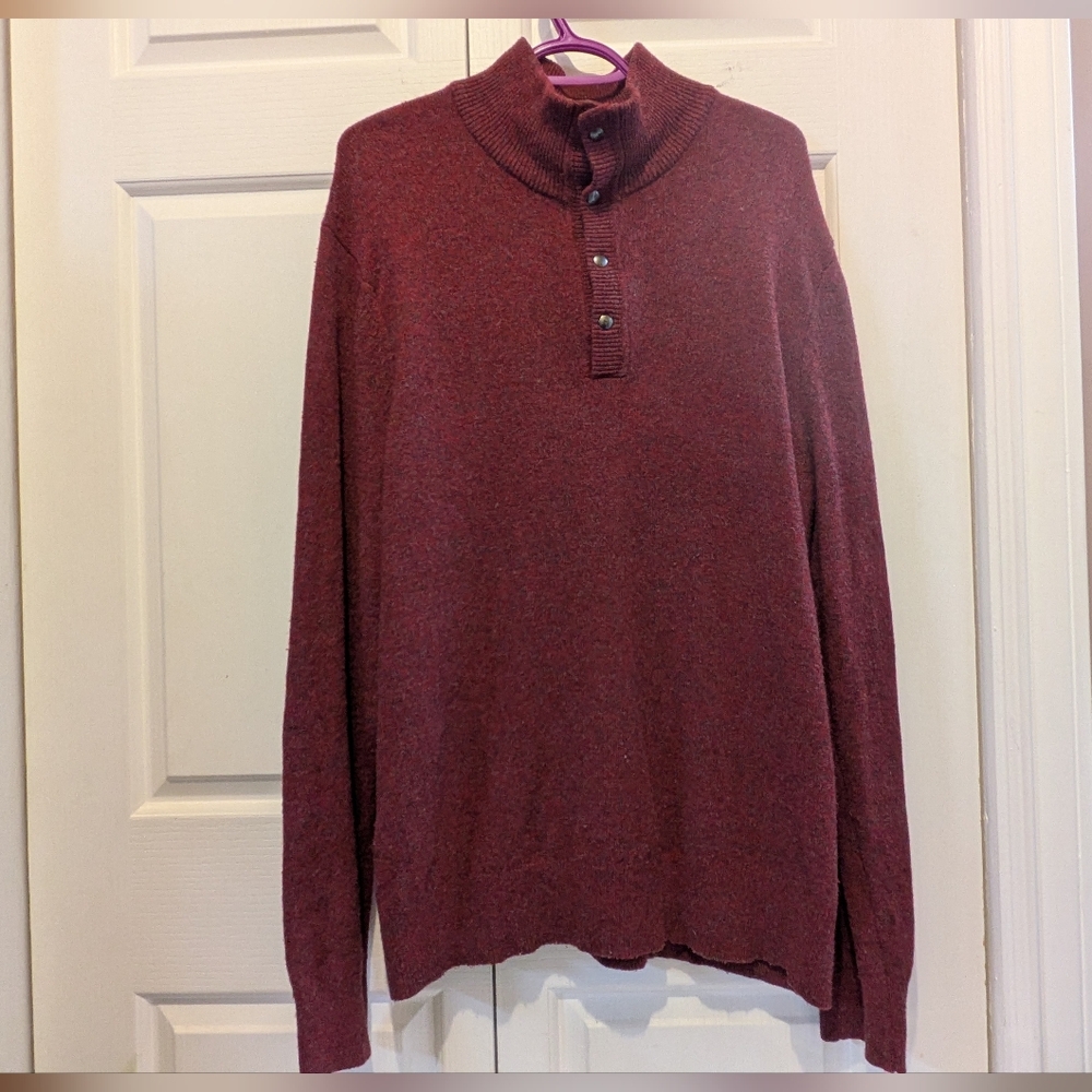 Banana Republic Red Grey Extra Fine Merino Wool Blend Sweater Mock Neck Size XL